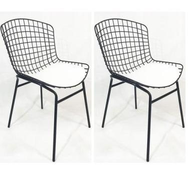 Imagem de Kit 2 Cadeiras Bertóia Preta Assento Branco Tubular - Poltronas Do Sul