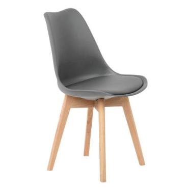 Imagem de Cadeira De Jantar Eames Wood Leda Design Estofada Cinza - Soffi