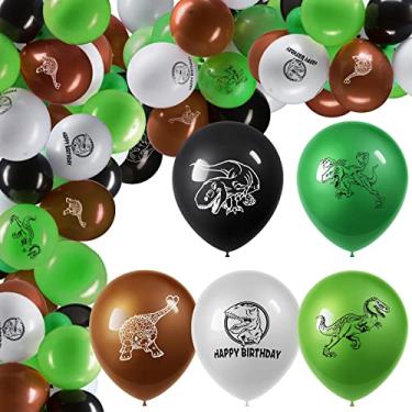 Imagem de 115 peças balões de dinossauro mundo aniversário estilo jurássico balões de látex cores camufladas dinossauro balão dinossauro balões de dinossauro com fitas para chá de bebê temático de dinossauro jurássico decoração de festa de aniversário infantil