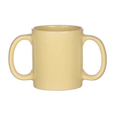Imagem de HealthGoodsIn- Caneca de cerâmica com alça dupla para fixação segura | Canecas de cerâmica com alça dupla sem BPA para auxiliar tremores | 11,83 US Fl. ml. (350 ml) – Cor limão claro