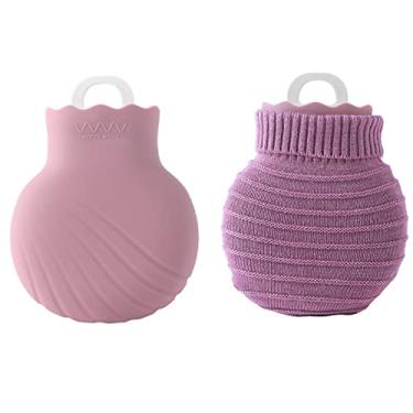 Imagem de Garrafa de água quente com capa de malha macia grande clássica livre de BPA bolsa de água quente para pescoço, dor no ombro e aquecedor de pés de mão, cólicas menstruais, compressa quente e terapia fria, roxo, 550 ml
