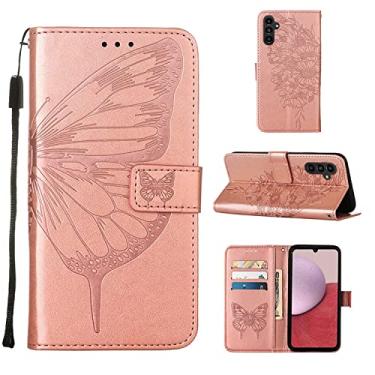 Imagem de Capas de telefone borboleta em relevo para Samsung Galaxy A14 A 14 5G Capa de couro com slots para cartão impressos clipe de carteira para telefone de negócios Samsung A14 5G capas (ouro rosa, Samsung A14 5G)