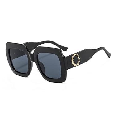 Imagem de Óculos de sol quadrados superdimensionados fashion para mulheres óculos de sol elegante gradiente feminino uv400 óculos, preto todo cinza2, tamanho único