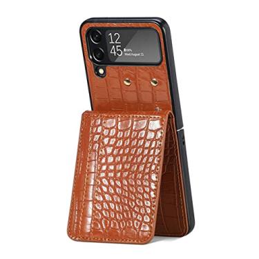 Imagem de Capa para celular Samsung Z Flip 4 5G padrão Crocod para Samsung Galaxy Z Flip4 Flip 4 Zflip4 Carteira com bolso para cartão, marrom, para Samsung Z Flip 4
