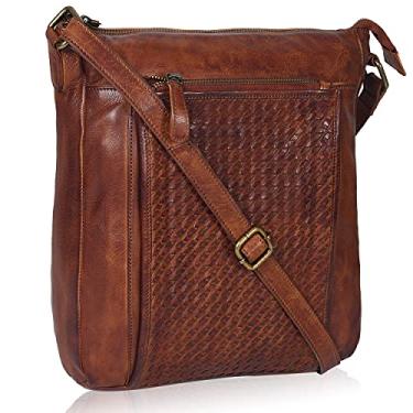 Imagem de Bolsas transversais para mulheres - couro vintage com vários bolsos alça de ombro feminina bolsas e bolsas de mão, Cognac, Medium, Crossbody