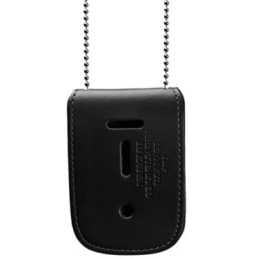 Imagem de Perfect Fit Shield Wallets Porta-crachá de polícia com carteira de identificação de corrente para pescoço, suporte universal retangular para crachá, couro preto