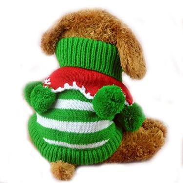 Imagem de Suéter de tricô Gaorui Puppy Dog desenho de rena tricotado para animais de estimação de Natal listrado casaco quente G