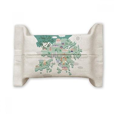 Imagem de Hong Kong Map Famous Locations China Suporte de capa de papel para lenços faciais saco de linho de algodão