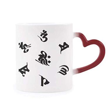 Imagem de Caneca de grés com estampa de personagem sânscrito sensível ao calor, cor vermelha que muda de cor