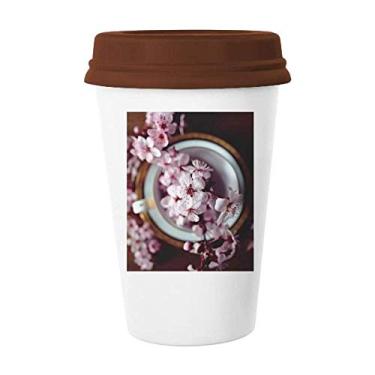 Imagem de Vaso de flor de ameixa rosa Art Deco presente caneca moderna café copo cerâmica tampa