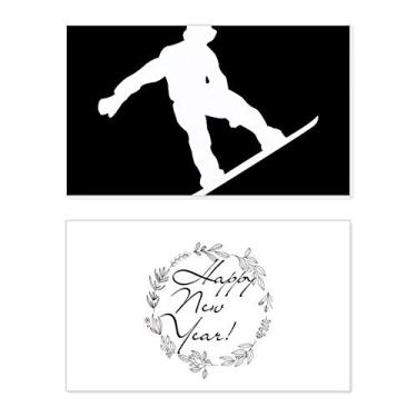 Imagem de Jumping Skateboarding Sport Black Outline New Year Festival Cartão de felicitações Bless Message Present