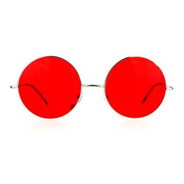 Imagem de Óculos de sol Hippie retrô gradiente gradiente grande círculo lentes redondas de lenço, Bright Red, One Size