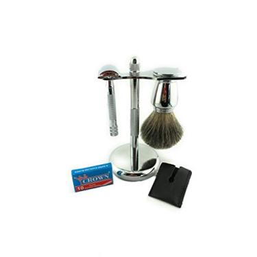 Imagem de Barbear Set Made in Soligen Alemanha 33c DE Safety Razor, escova Chrome & Navalha Stand, Navalha cabeça da manga + 10 Blades