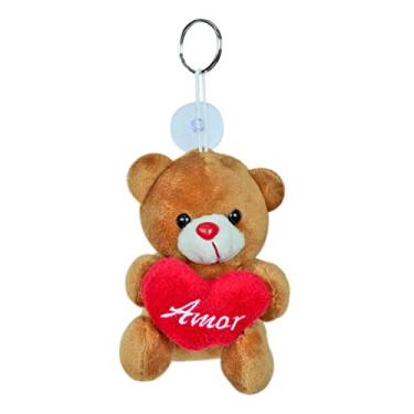 Imagem de Mini Ursinho de Pelúcia Chaveiro Ventosa Com Coração 10cm (Marrom)