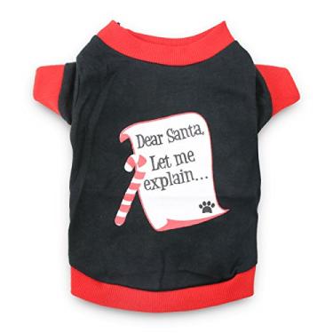 Imagem de DroolingDog camiseta de Natal para cachorro Dear Santa Let Me Explain roupas engraçadas para cães pequenos, média