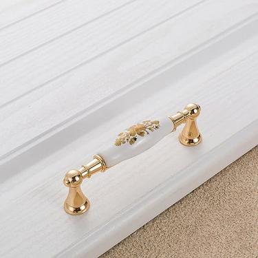 Imagem de Puxador de cerâmica flor de ouro armário simples maçaneta da porta do armário puxadores antigos ferragens, 733,96 MM GP
