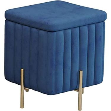 Imagem de Banquinho De Armazenamento Beautify Verde Veludo Repousa-pés Pufe Banco De Armazenamento Otomano Cubo Apoio Para Os Pés Baú Quadrado Com Pernas Douradas Para Quarto, Penteadeira,Royal Bluem,45x45x