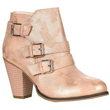 Imagem de Bota feminina Forever Camila-62 com fivela e salto bloco, cano baixo, TPS Camila-62, Rose Gold, 5.5