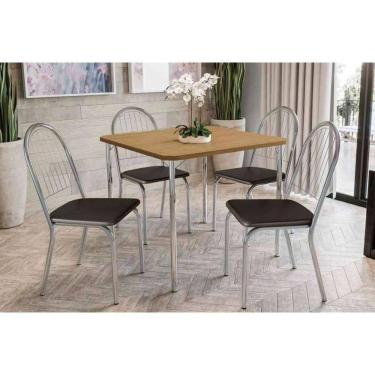 Imagem de Sala de Jantar Completa Elba C/ Tampo 90cm + 4 Cadeiras Noruega Cromado Courano Preto