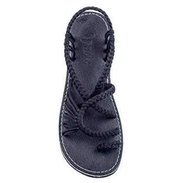 Imagem de Plaka palma Sandálias do verão planas Folha para as Mulheres | Perfeito para a pé e de Dressy Occasions Praia | preto | tamanho 7