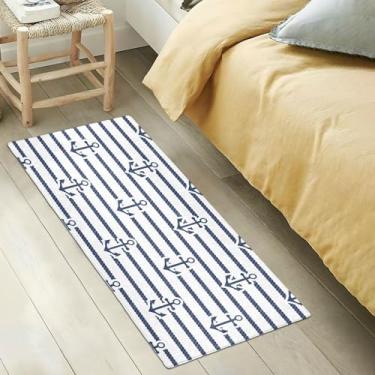Imagem de GuoChe Tapetes de corda e âncora listrados azul marinho corredor tapete felpudo tapete felpudo tapetes para corredor 99 x 50 cm