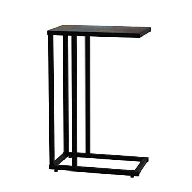 Imagem de Zhongma Bandeja de sofá, mesa de canto C-Shap com tampo de mesa de ardósia, pedra real sólida, mesa lateral, mesa de destaque para espaços pequenos