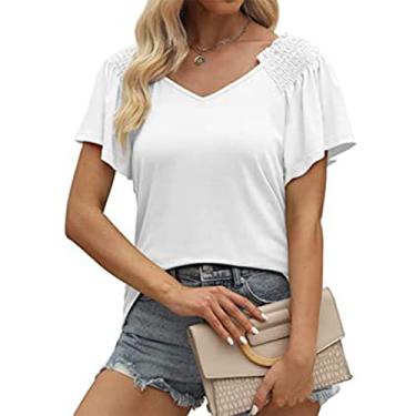 Imagem de Camisa de Manga Curta, Moda Casual Fora do Ombro Camisa Feminina Topo Respirável Cor Pura para Namorar para o Verão (XL)