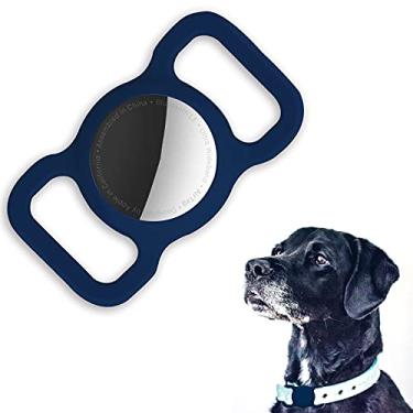 Imagem de Capa protetora compatível com Apple AirTag 2021, GPS rastreando coleira para cães e gatos, capa protetora leve de silicone macio antiarranhões antiperda (azul escuro 1 unidade)