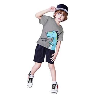 Imagem de Bodies para bebês meninos de manga curta com estampa de dinossauro de desenho animado camiseta shorts roupas infantis meninos com laço, Cinza, 4-5 Anos