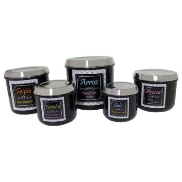 Imagem de Conjunto De Mantimentos Preto Decorado Em Alumínio Para Cozinha 5 Peças