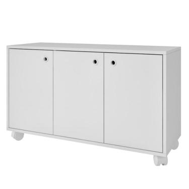 Imagem de Armário Em Mdp Com 3 Portas 1 Prateleira E 4 Pés Com Rodízio Brv Móveis Branco