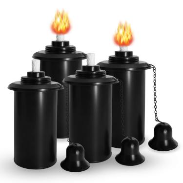 Imagem de NCYOEW Vasilhas de tocha, recipiente de reposição de 473 ml para tocha Tiki, recipientes de combustível de tocha de citronela com pavios de tocha e tampas redondas de fogo, tocha de pátio ao ar livre,