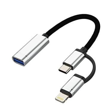 Imagem de Adaptador de cabo OTG (2 em 1) USB 3.0 fêmea para USB C Lightning macho tipo conversor porta Thunderbolt cabo dongle mouse compatível com Samsung LG Apple iPhone 15 Pro Max iPad Air 14 13 11 12 X 8