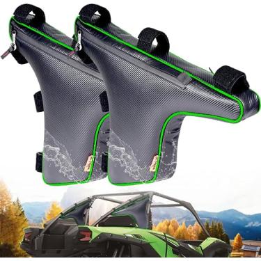 Imagem de Hutexico Pacote com 2 para Kawasaki Teryx KRX 1000 da UTV Roll Bar Bolsa de armazenamento triangular, bolsa de engrenagem com zíper lateral dupla face, compatível com modelos 2020 2021 2022 2023 (verde x2)