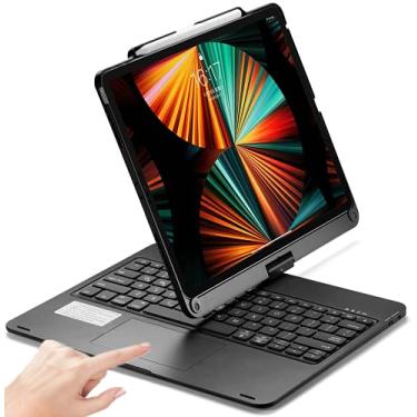 Imagem de PboyiqiS Capa com teclado rotativo de 360° para iPad Air de 13 polegadas (M3/M2-2025/2024)/Pro 12.9 (6ª, 5ª, 4ª geração) com touchpad, capa inteligente de liga de alumínio Backlits com teclado