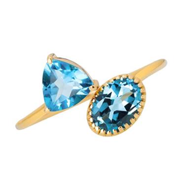 Imagem de YoTreasure Anel ajustável em ouro amarelo maciço 14K London Blue topázio ametista citrino, Metal Pedra preciosa, topázio azul londres, topázio azul suíço