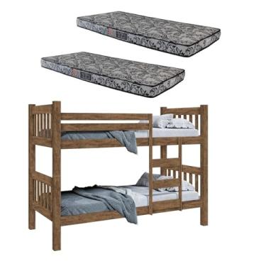 Imagem de Beliche Caribe Gabrielli 100% Mdf Com Escada Castanho -Vira 2 Camas Solteiro + 2 Colchões Solteiro D23