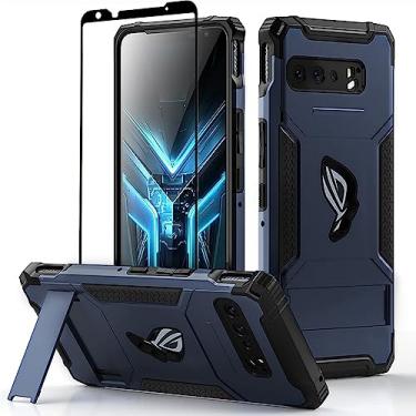 Imagem de Fanbiya Armor Capa para ASUS ROG Phone 3, 3 Strix Case com Kickstand e protetor de câmera, 360 ° Full Body Protection Rugged Shockproof Case com vidro temperado, Azul