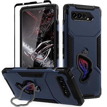 Imagem de Fanbiya Armor Capa para ASUS ROG Phone 5, 5 Pro Case com Kickstand e protetor de câmera, 360 ° Full Body Protection Rugged Shockproof Case com vidro temperado, Azul