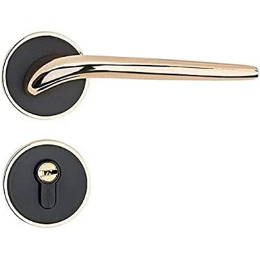 Imagem de Fechadura de porta de madeira dourada, luxuosa, madeira sólida, interior, maçaneta dividida para quarto