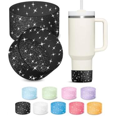 Imagem de KTKUDY 2 peças de bota de silicone com glitter compatível com Stanley Tumbler 20 30 1,134 g e serve para garrafa de água Hydro Flask de 340 a 680 g e serve para Yeti, Simple Modern, Owala Cup -