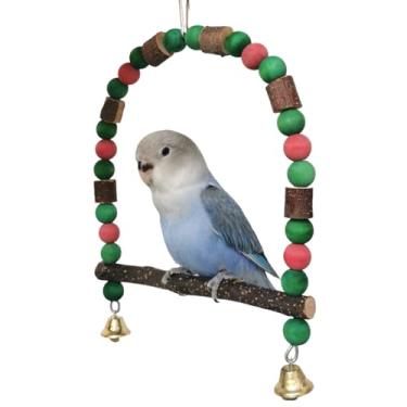 Imagem de Papagaio colorido contas balanço pássaro maçã madeira mastigar brinquedo peônia papagaio gaiola suprimentos de madeira papagaio pé mastro (P)