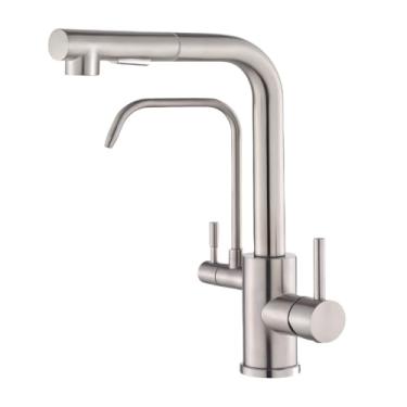 Imagem de YESOP Torneira De Bancada Cozinha P/filtro Gourmet Pia Extensível Acabamento Escovado Cor Prateado