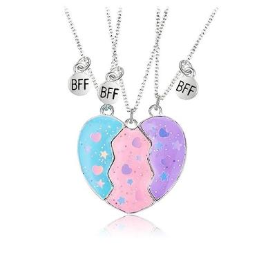 Imagem de Lezmoii Best Friend Colar de Amizade Magnético Combinando Coração BFF Colar para 3 Meninas Presentes de Amizade, Metal, Sem Pedra Preciosa