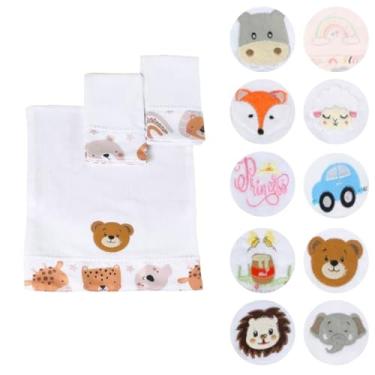 Imagem de Fraldas de Boca Para Bebê Estampada Bordada 30x40 com Tecido Duplo 03 Peças (Coala)