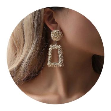 Imagem de Brincos de Pressão Retangular Dourado Mulheres Festas Luxo