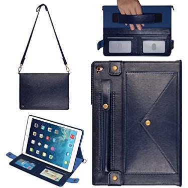 Imagem de Capa de bolsa para Apple iPad 5/iPad 6 9,7 polegadas, iPad Air 1ª/2ª Geração, Techcircle Folio Stand Crossbody Carteira Case com suporte para lápis, alça de mão e alça de ombro Capa protetora macia, azul marinho