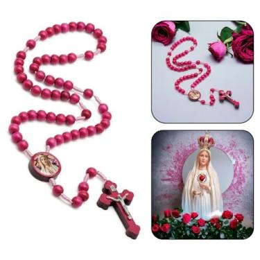 Imagem de Terço Mulheres Madeira Rosa 8mm Nossa Senhora Fátima Católico