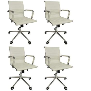 Imagem de Kit 4 Cadeiras Office com Rodízio e Encosto Esteirinha Baixa Branco