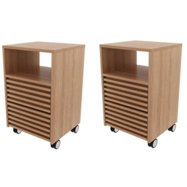 Imagem de Kit 2 Gaveteiros com Ripado Rodízio 2 Gavetas 1 Nicho Me4175 Espresso Móveis Marrom